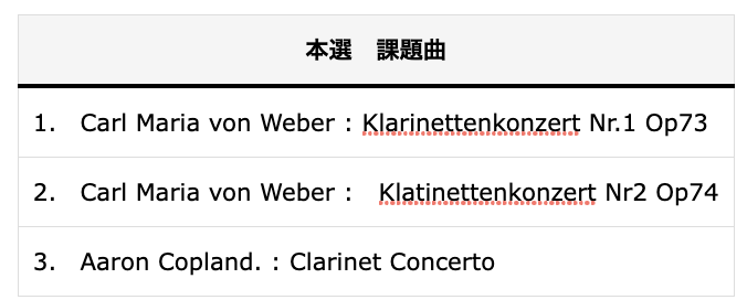 日本木管コンクール（クラリネット部門）　本選　課題曲